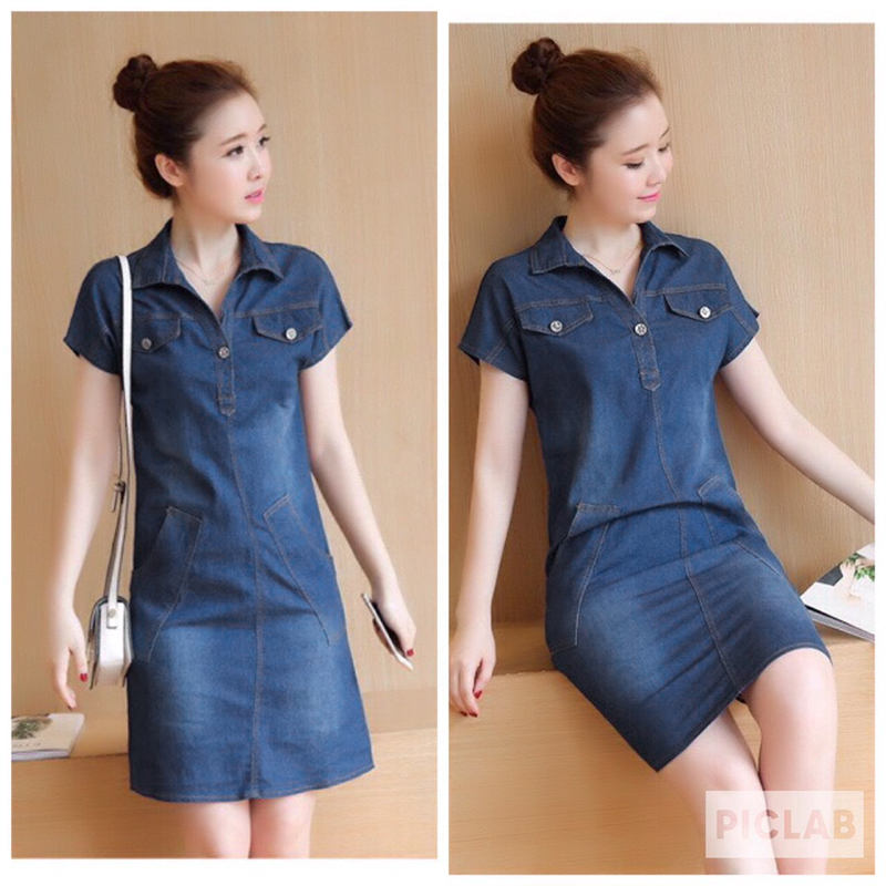ĐẦM JEAN KIỂU CỔ SƠ MI FORM SUÔNG
